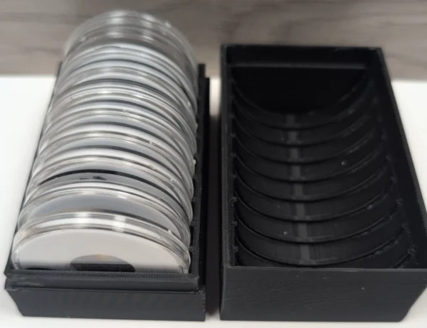 10-Slot 1 oz Coin Capsule Storage Box (Fits up to 52 × 7 mm) | Serial Shield 3D™
