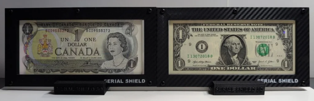 Budget 4-Mil Currency Display Frames – 2-Pack Black Carbon Fiber | Serial Shield 3D™