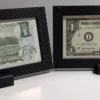 Angled front view of two budget currency frames positioned side by side