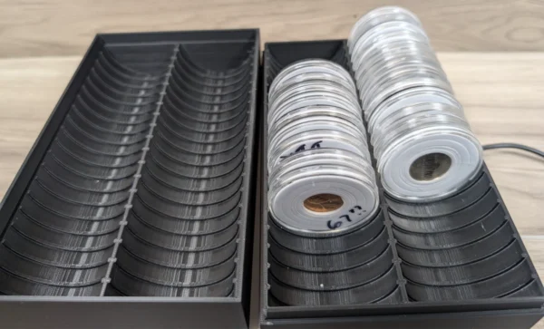 40-Slot 1 oz Coin Capsule Storage Box (Fits up to 52 × 7 mm) | Serial Shield 3D™