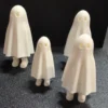 Retractable-Leg Ghost Shelf Sitter Figurines – Four-Ghost Group | Serial Shield 3D™ Group of four white ghost shelf sitters in different sizes with retractable legs extended
