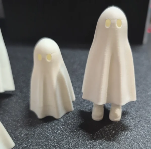 Retractable-Leg Ghost Shelf Sitter Figurines – Two-Ghost Pair | Serial Shield 3D™ Two white ghost shelf sitter figurines shown together in different sizes