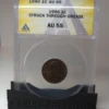 20-Pack 10° Graded Coin Slab Display Stands – Yellow-Label Slab Example | Serial Shield 3D™ Front view of a yellow-label graded coin slab seated in the stand