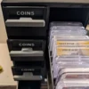 Stackable Coin Capsule and Graded Slab Storage System – Loaded Coin Drawer | Serial Shield 3D™ Coin drawer opened with capsules arranged inside